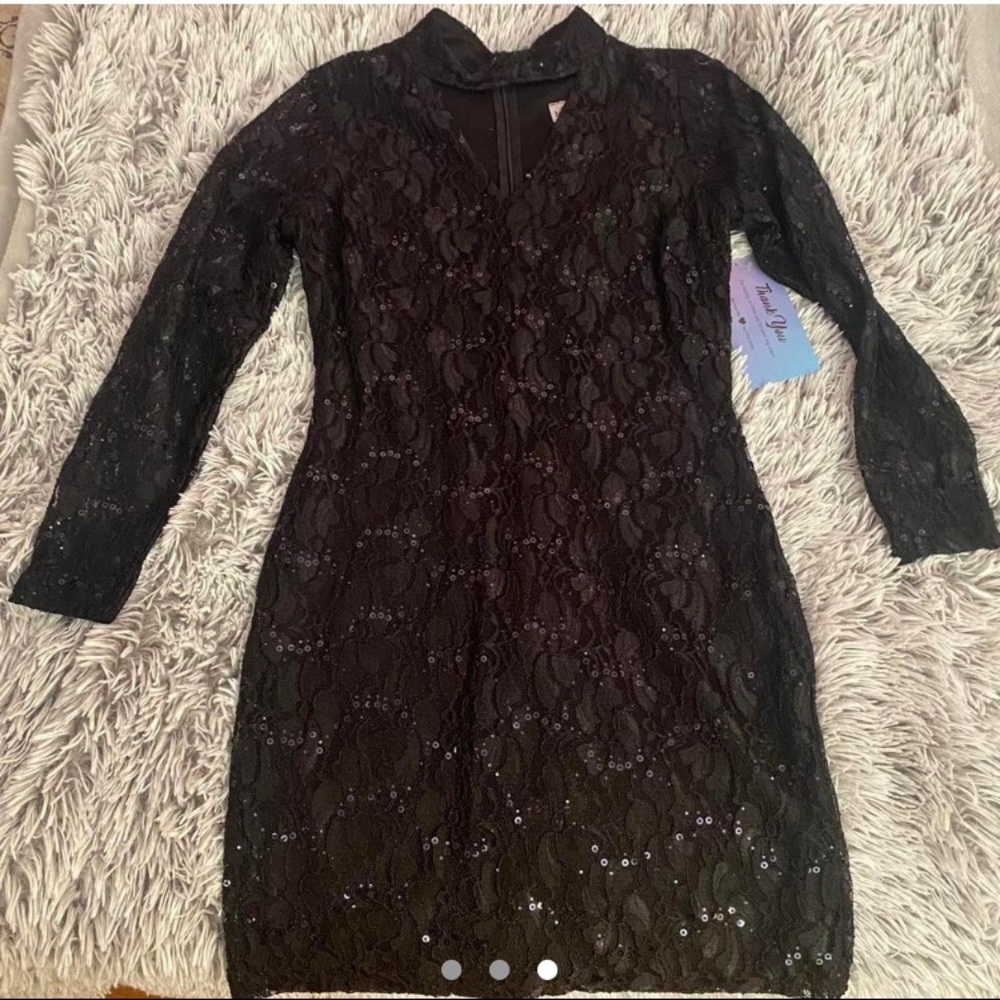 Short black lace Lon sleeve dress, cocktail dress